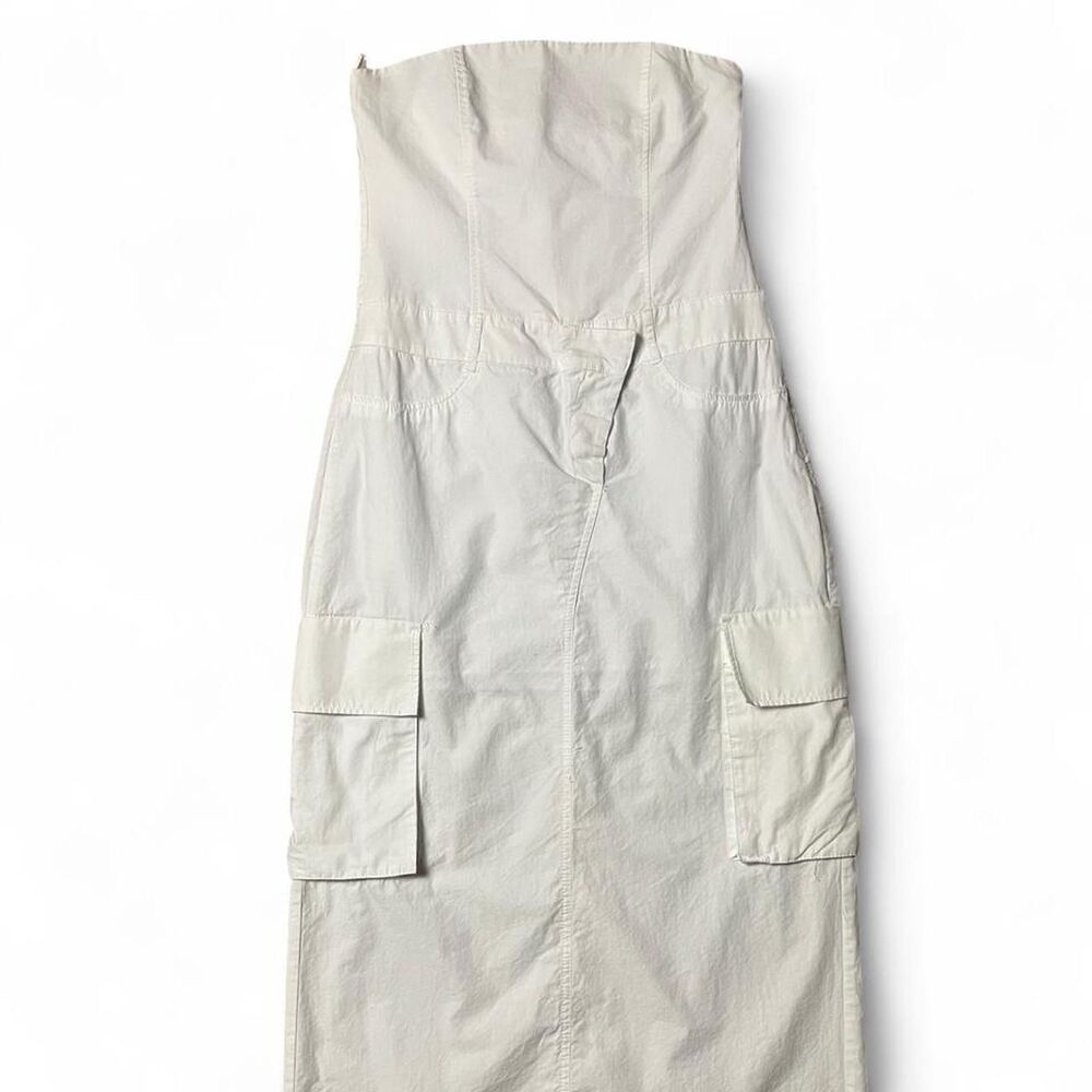 Zara Women's White Utility Maxi Pencil Silhoutte Strapless Dress